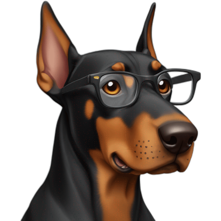 Doberman dog with glasses emoji