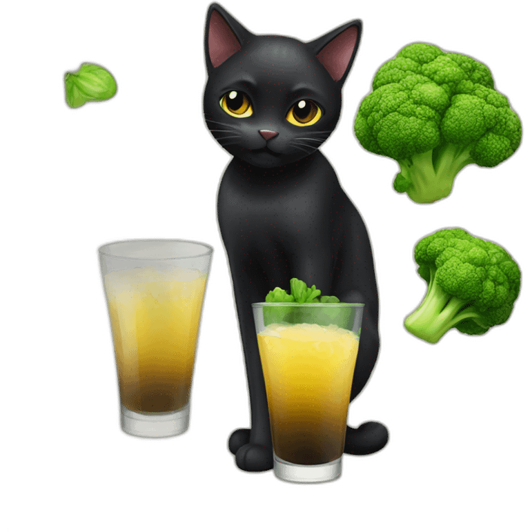 black cat drink brocolis juce emoji