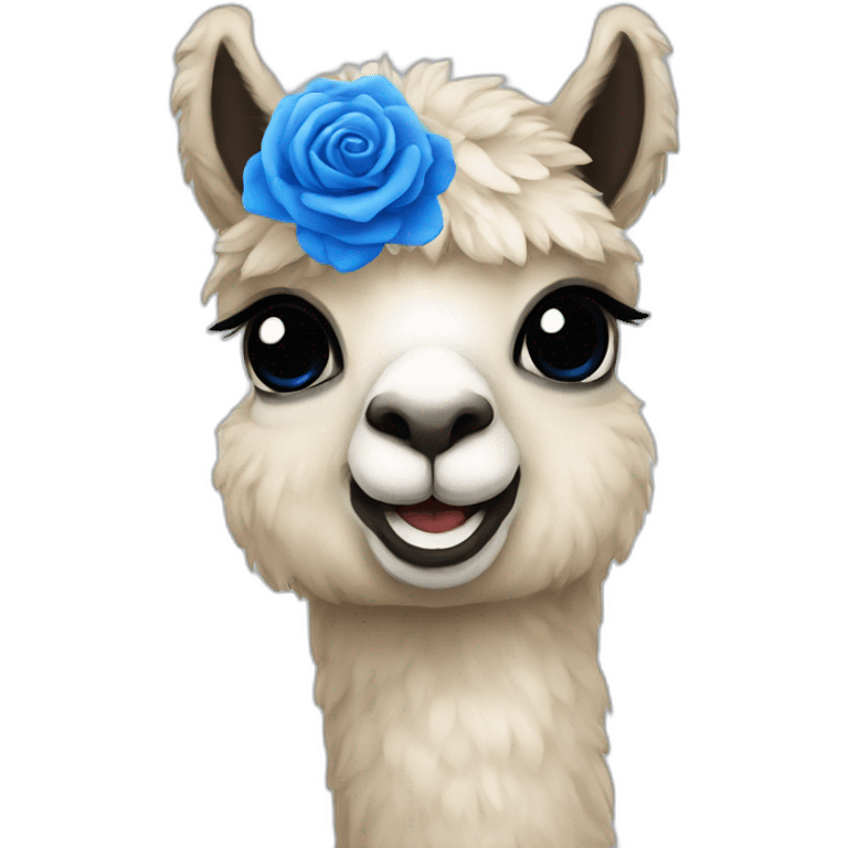 alpaca holding blue rose emoji