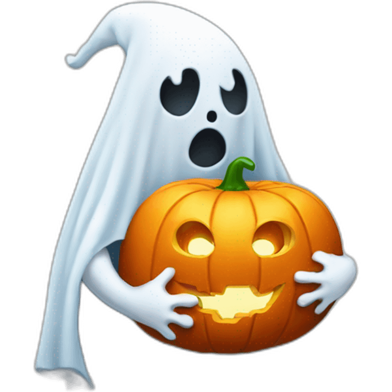 Friendly Ghost with pumpkin lantern emoji