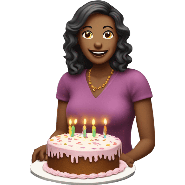 40 years old woman happy with a brithday cake emoji