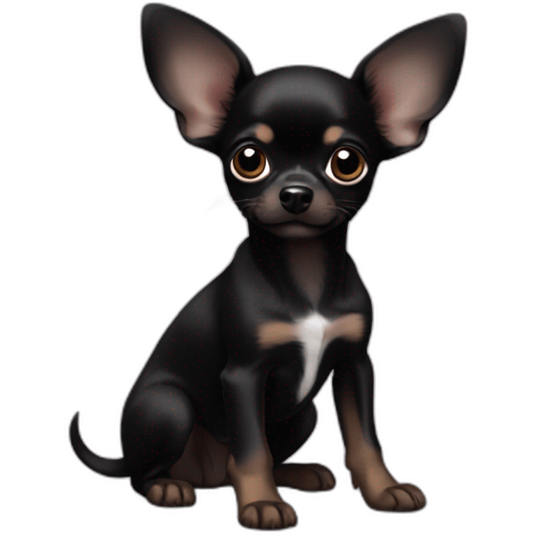 Solid Black chihuahua puppy big ears emoji