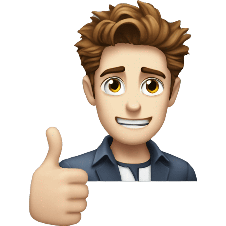 Edward Cullen saying okay in a nonchalant way, or not saying but signaling with a thumbs up, his facial expression is nonchalant and careless emoji