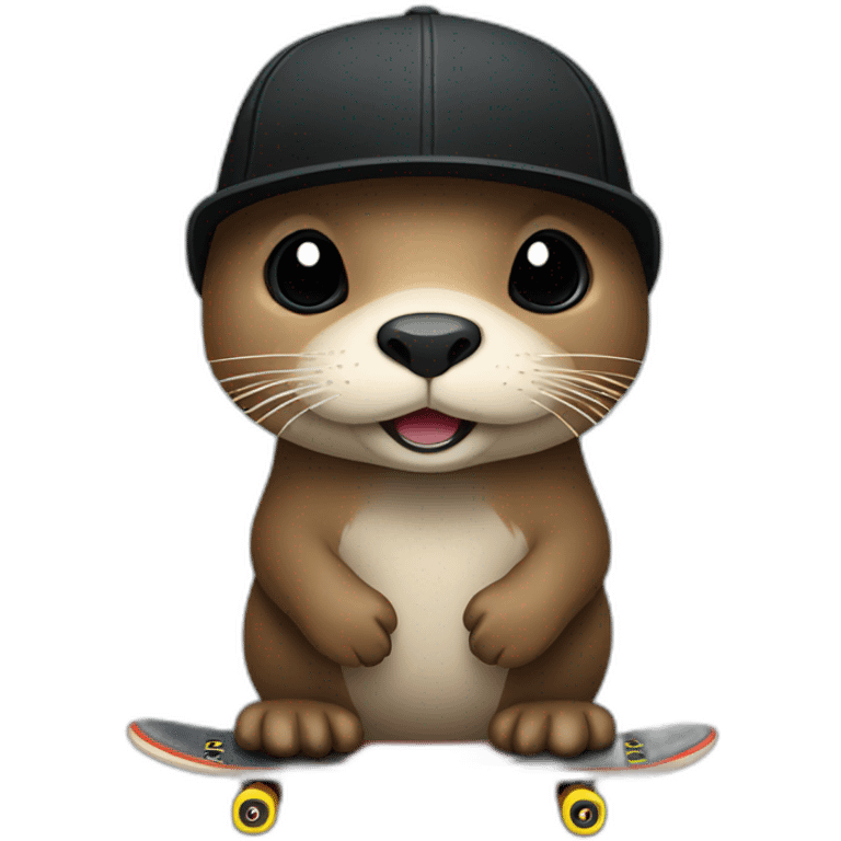 Otter with black cap and skateboards emoji