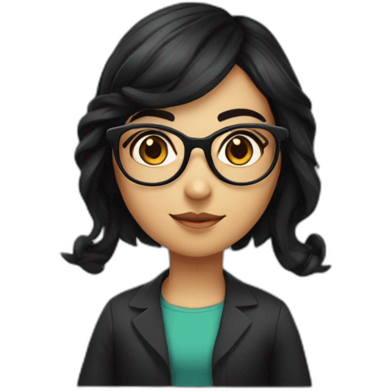 girl programmer with black wavy hair and big eyes and Iranian face with rounded glasses emoji