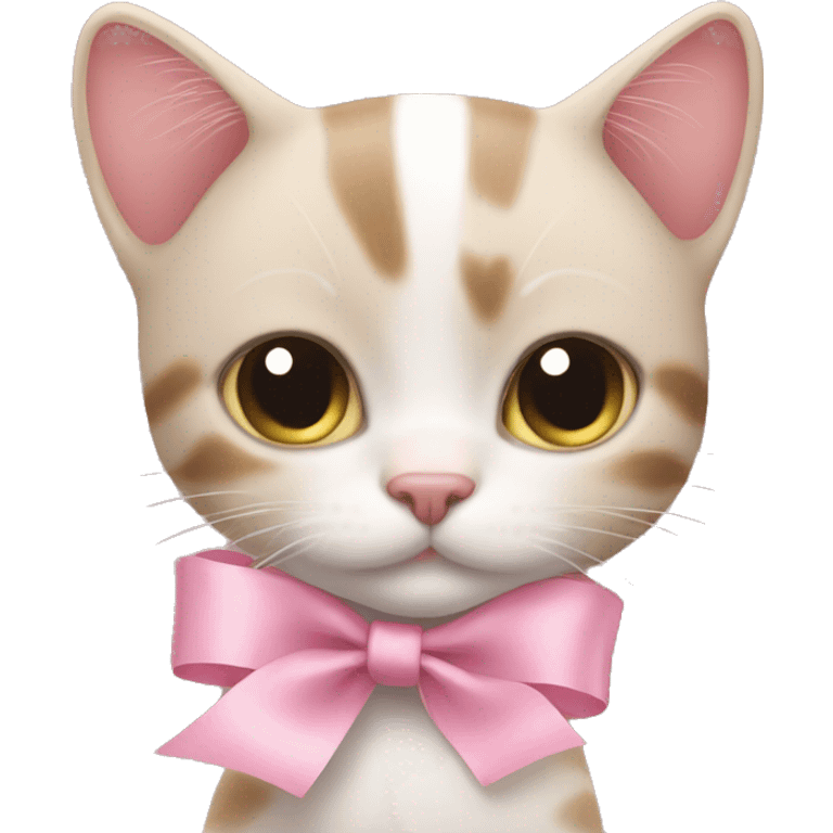 cat with cute baby pink ribbon on one ear emoji