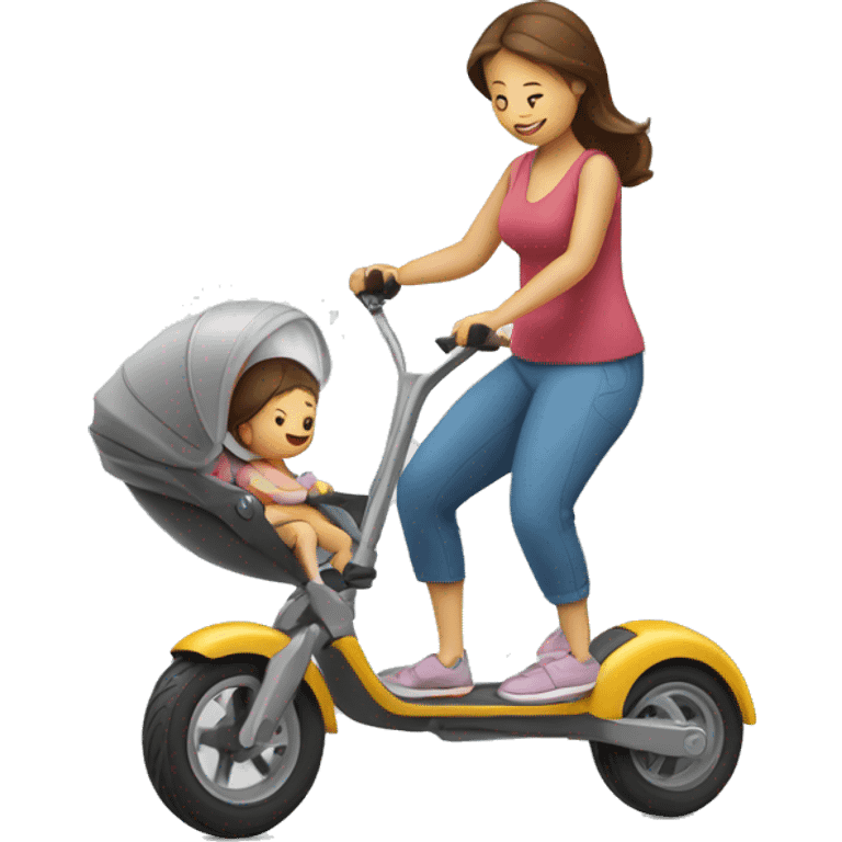 Un maman qui fait de la trottinette avec son bébé  emoji