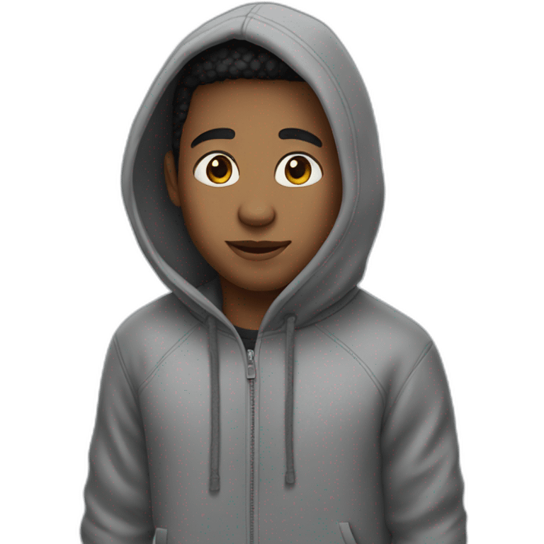 Boy wearing hoodie with airpods emoji