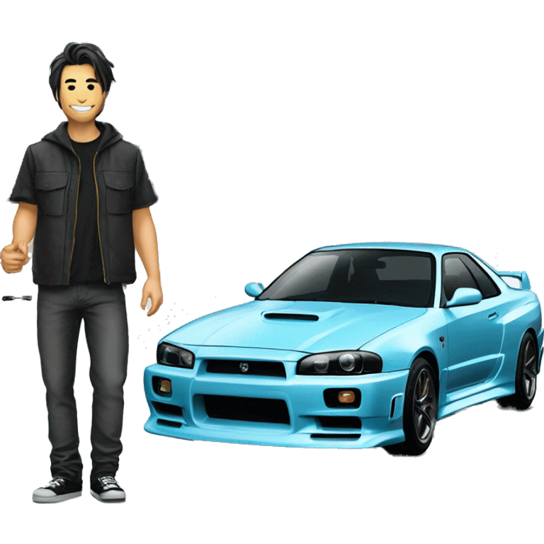 Katanasword with a R34 skyline in the back emoji