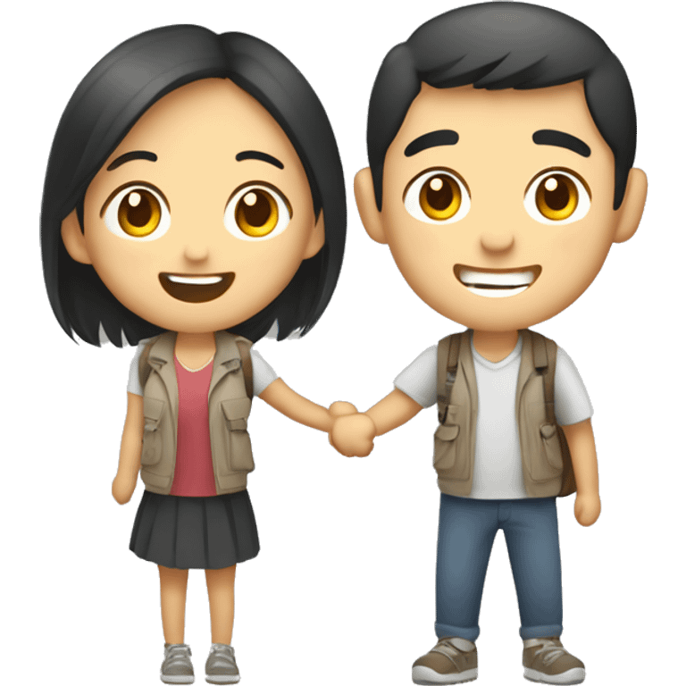 Cute young  Asian couple excitedly traveling  emoji