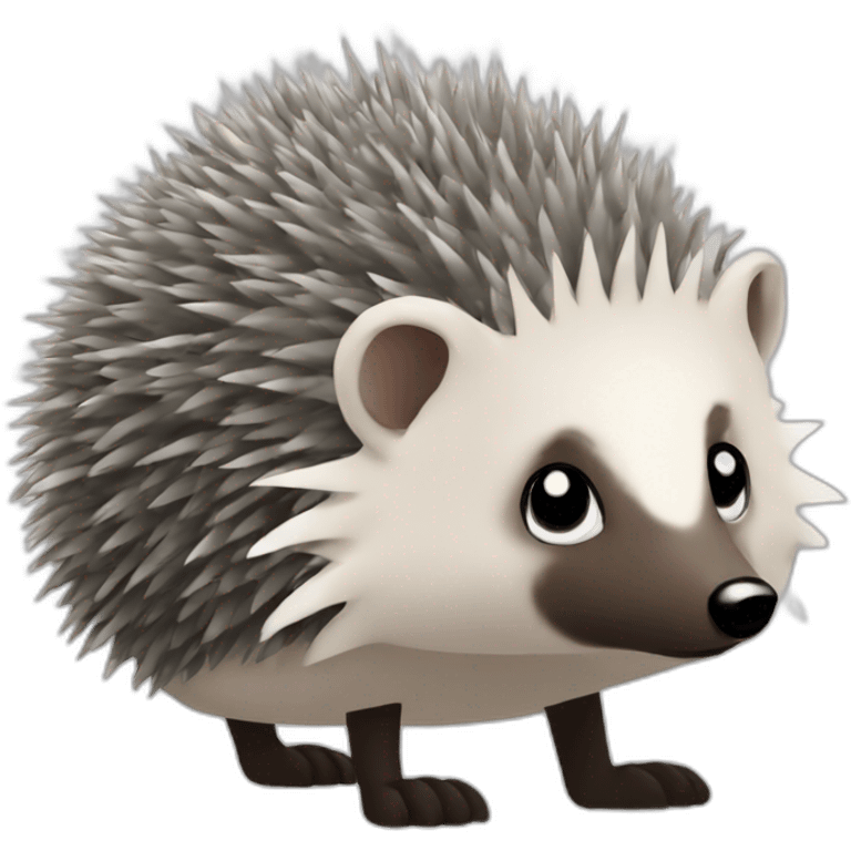 Hedgehog gray quills one black ear one white ear full body emoji