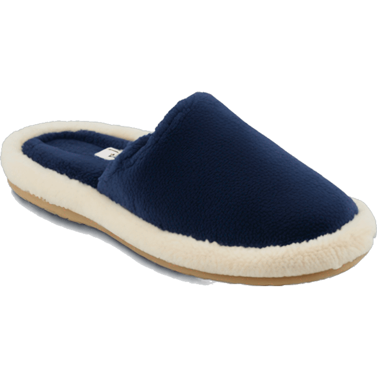 a hotel slipper with terry material as the footbed and upper. Navy emoji