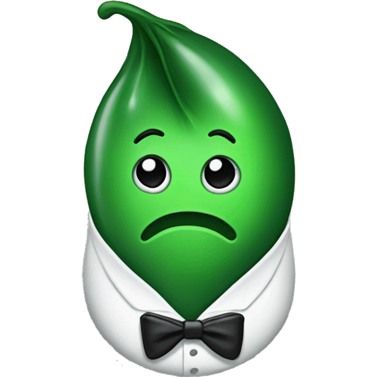 green pee pod wearing tuxedo emoji