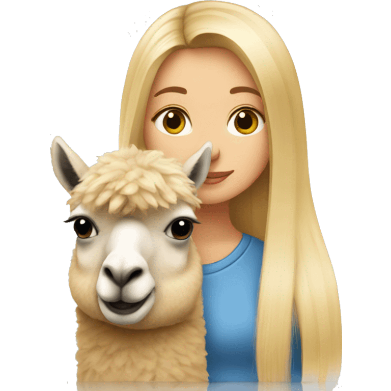 Girl with long blonde hair Kissing an alpaca emoji