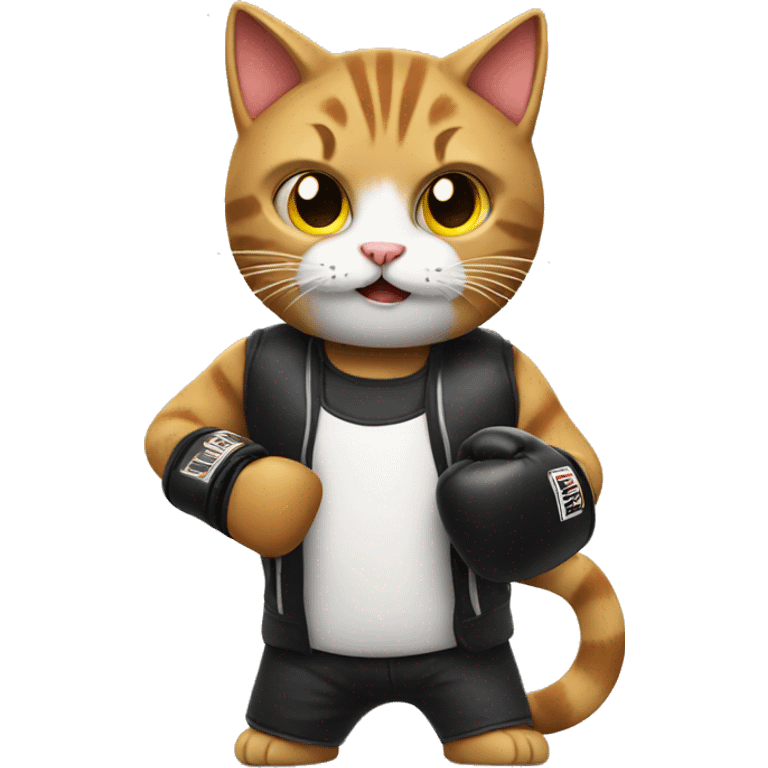 Cat with boxing gloves and gun emoji