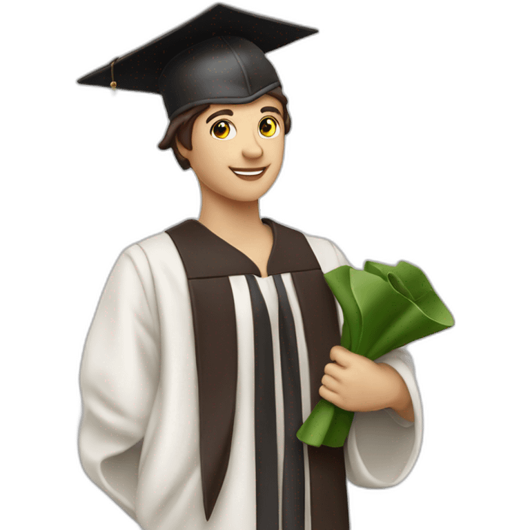 Proud Italian statue graduate in graduation hat with diploma, white skin dark brown hair emoji