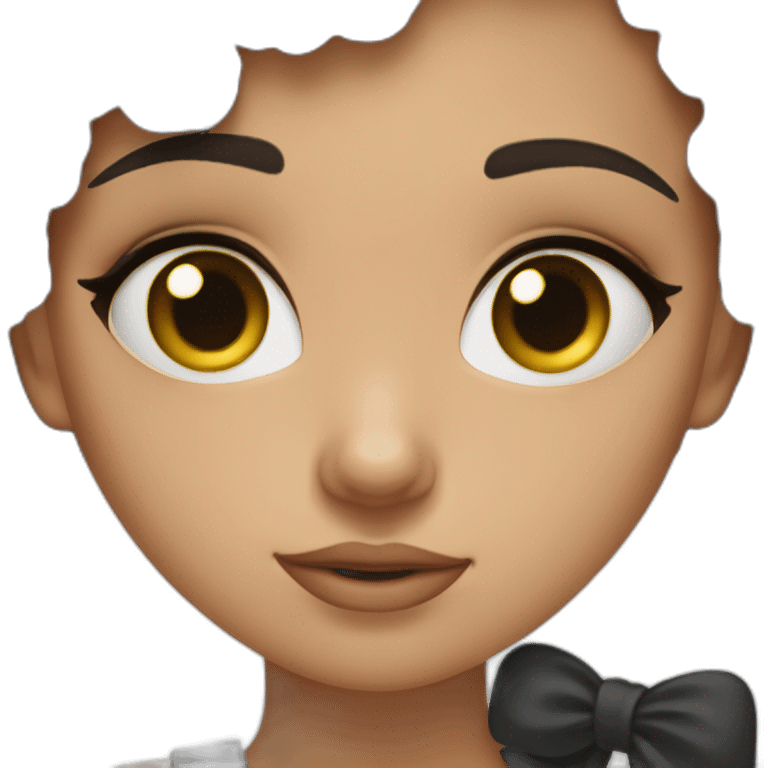  A brunette girl with black curly hair tied up and her eyes squinted emoji