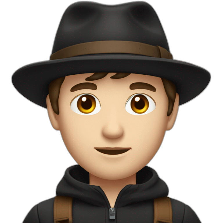 young white man with wool black hat and brown hair emoji