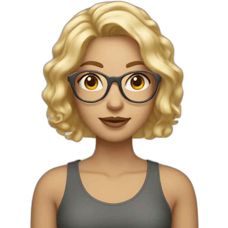 blonde girl with bob wavy hair and grey eyes wearing thin golden glasses emoji