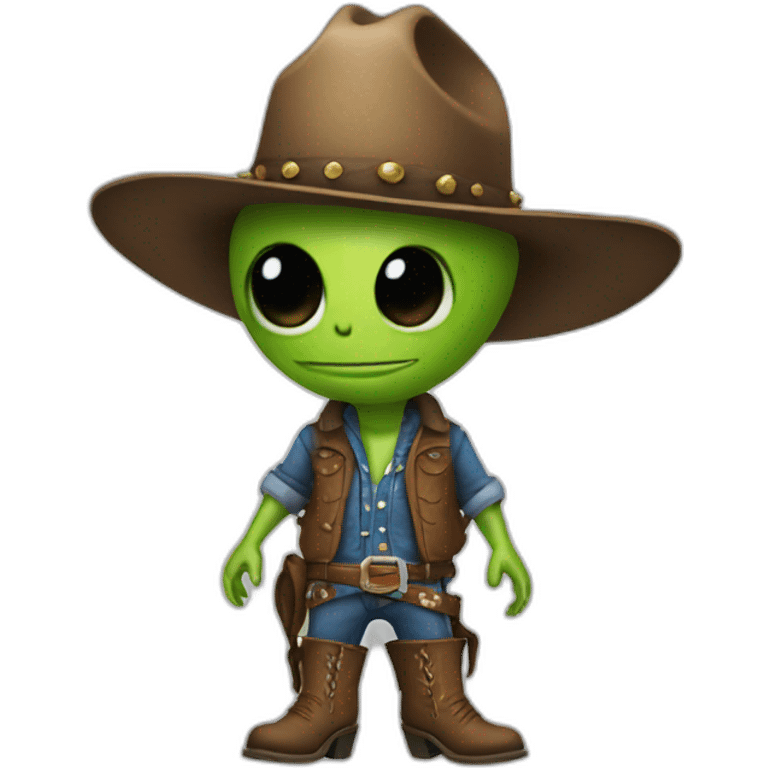 alien wearing a cowboy hat and boots emoji