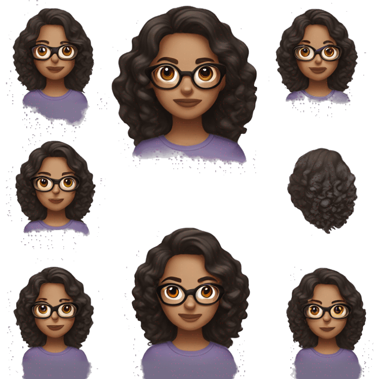 Girl with dark brown wavy hair with clear glasses and makeup  emoji