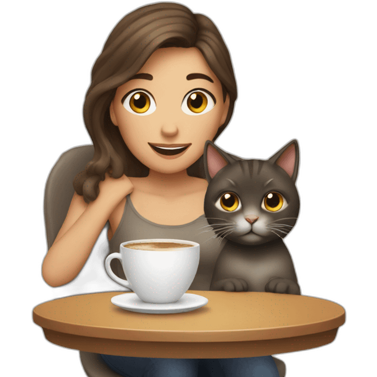 Girl with two cats and a cup of coffee emoji