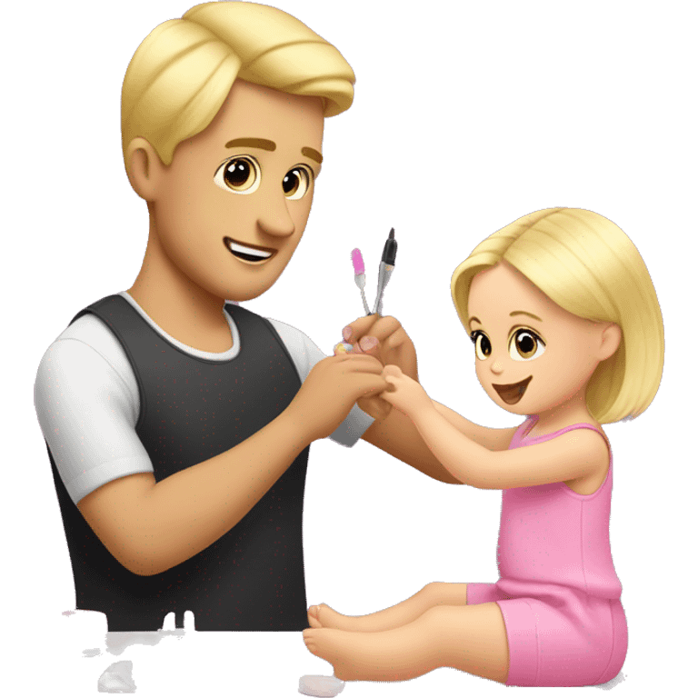 blonde babydaughter gives blonde dad a manicure emoji