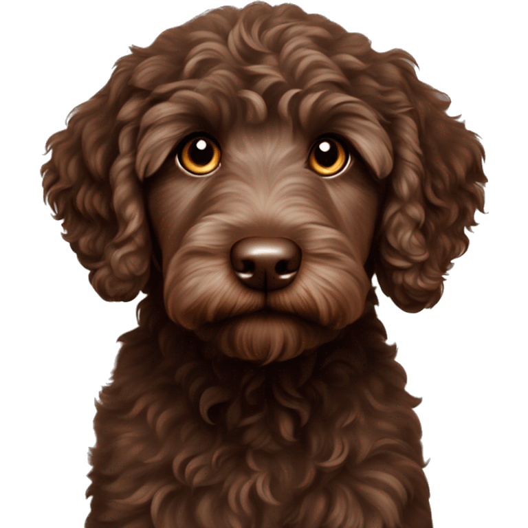 Dark brown Australian labradoodle puppy with hazel eyes emoji