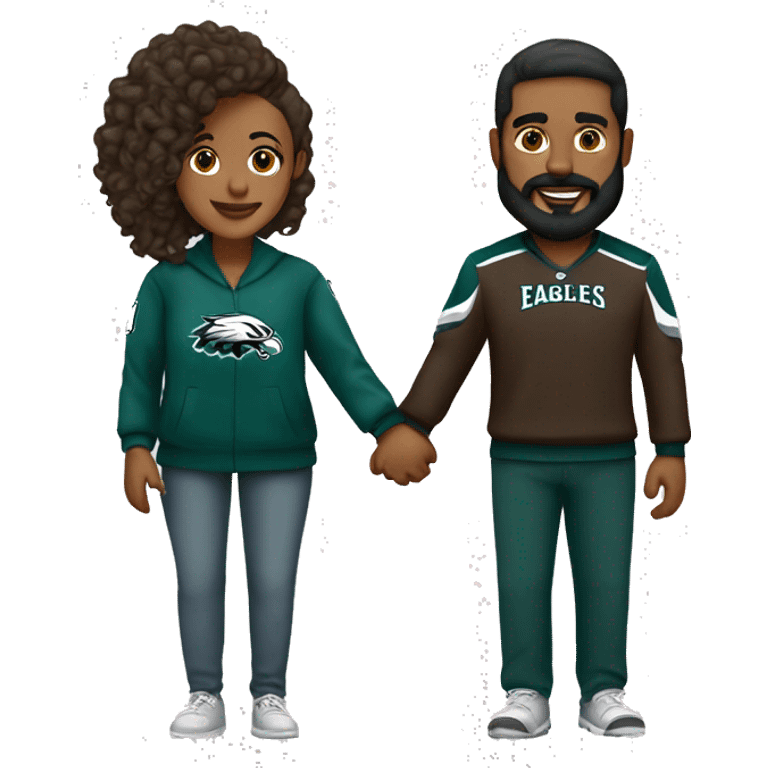  Brown guy with beard and mustache holding hands with a brown girl with her hair in a bun in Philadelphia eagles clothing  emoji