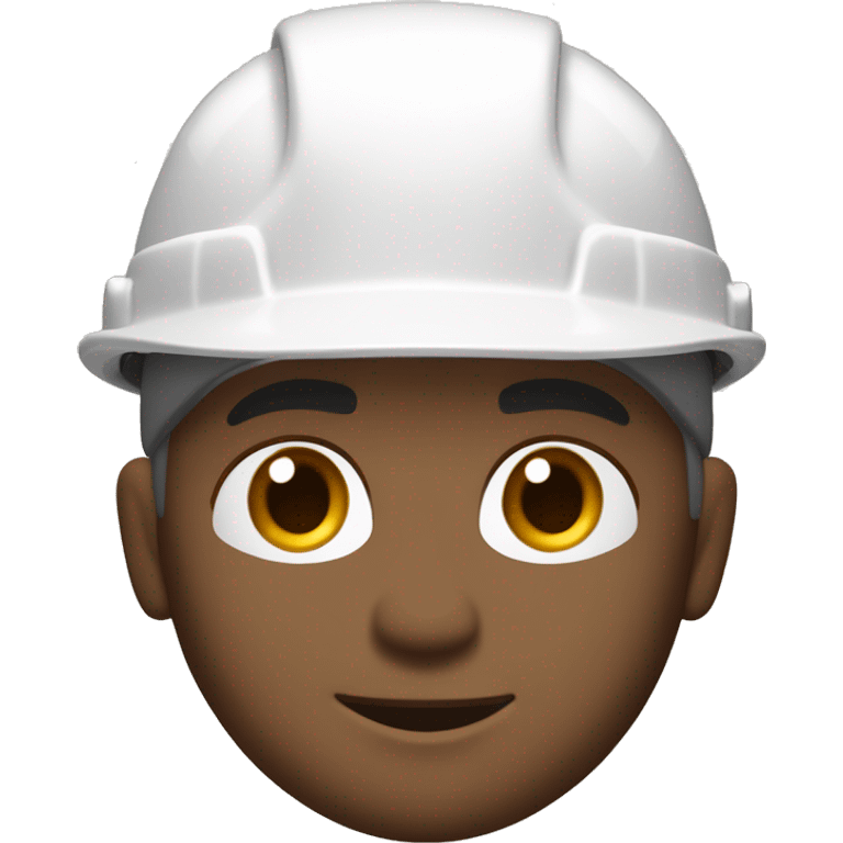 construction worker, full head shot, 3/4 view of face, white hard hat, male, adult, slight stubble, strong jawline, clear eyes visible, color palette: white (hard hat), warm beige (skin tones), cool grays and browns (shadows and details) emoji