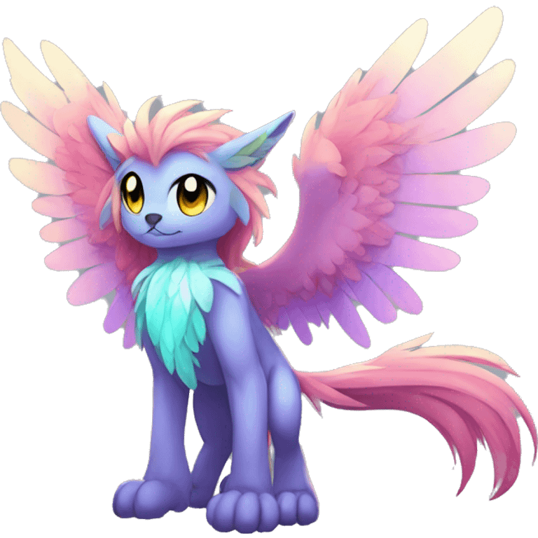 Anthro Sona Cool Cute Adorable Colorful Shy Winged Shiny Fakemon-Fantasy-Creature With Long Hair-Mane Full Body emoji