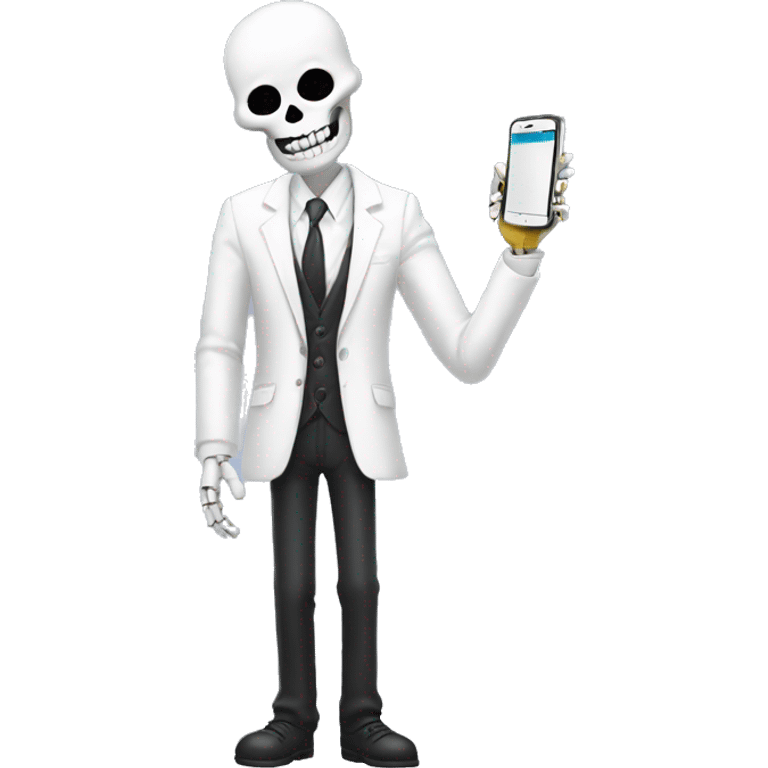 skeleto with a white suit and a phone emoji