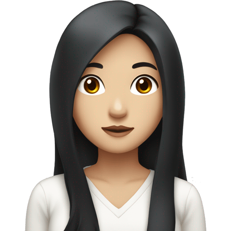 Asian girl with long black hair with brown eyes and wearing a white top emoji