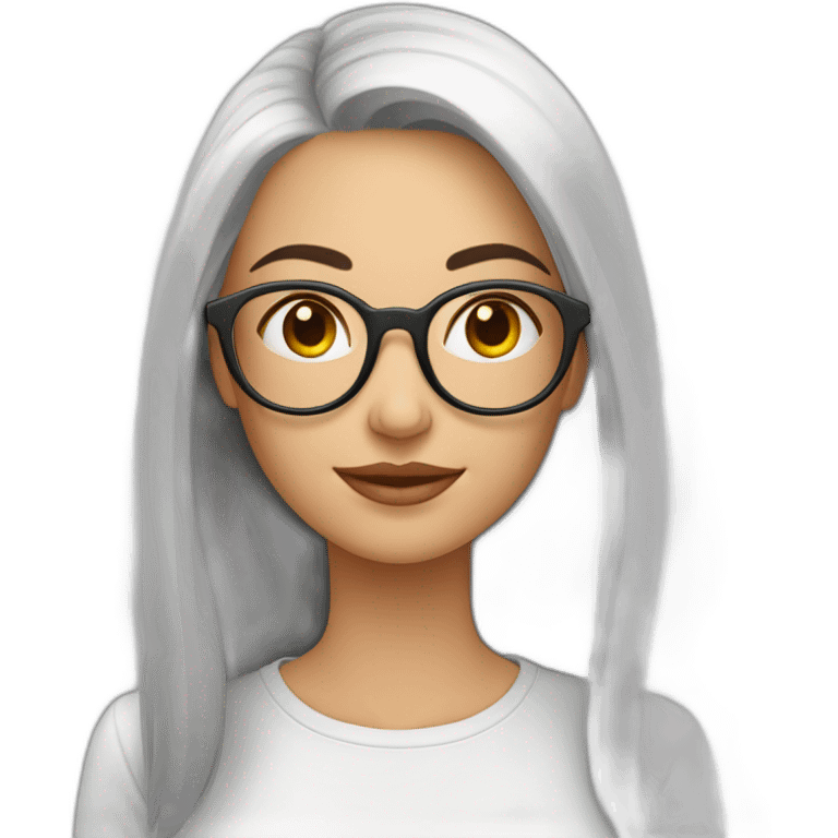  mujer blanca de cara redonda sin rostro pelo largo liso marrón con lentes emoji