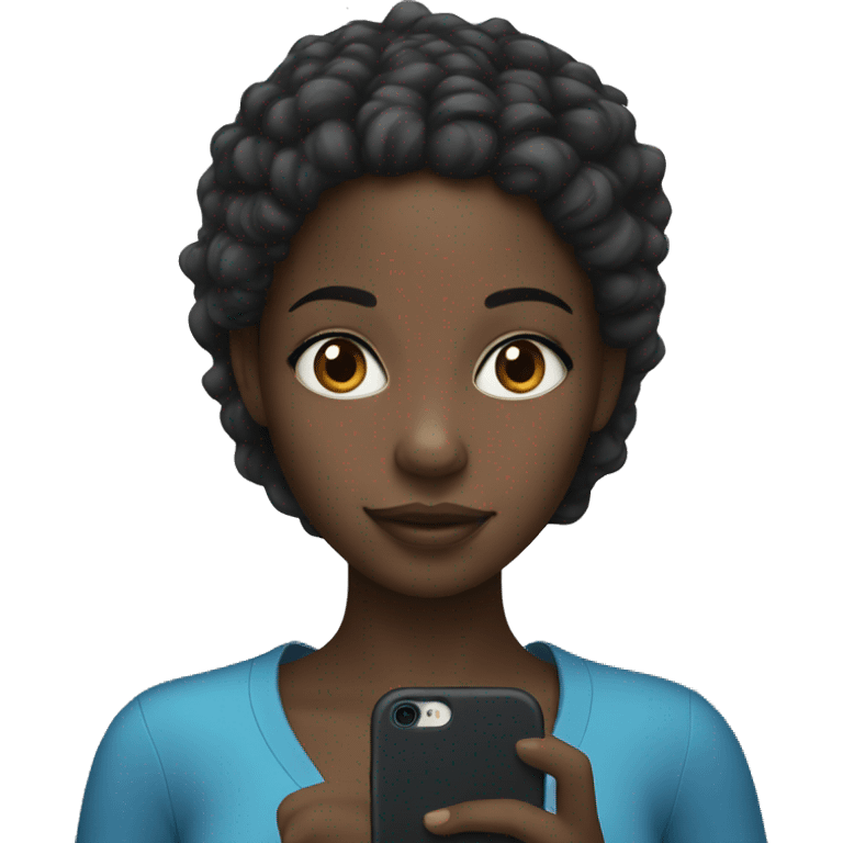 Black girl with blue eyes  holding iPhone  emoji