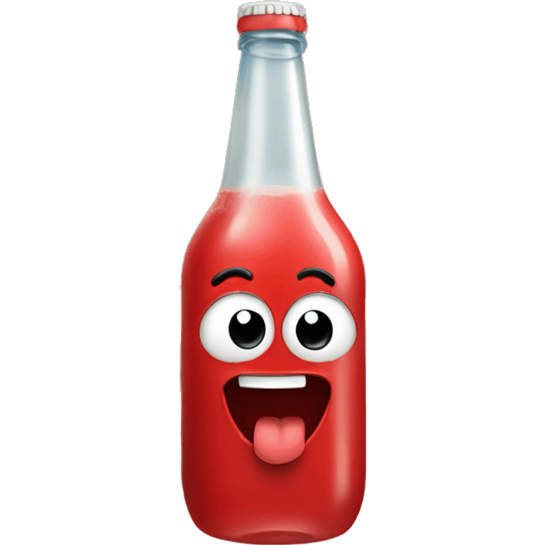 A red ❤️ emoji with eyes, a mouth, and hands, looking tipsy, holding a drink bottle, with a playful, drunken expression emoji