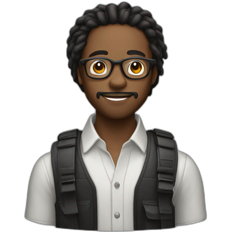 Young Black male film Photographer with glasses and thin mustache with dreadlocks emoji