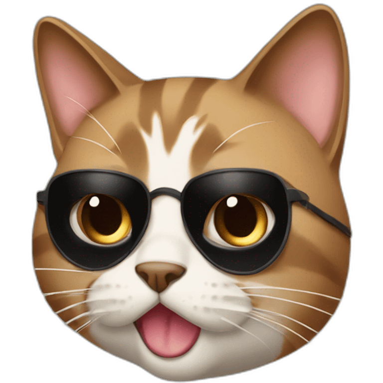 A cute brown and with black hair cat with a blind eye and with long hair and her tongue out emoji