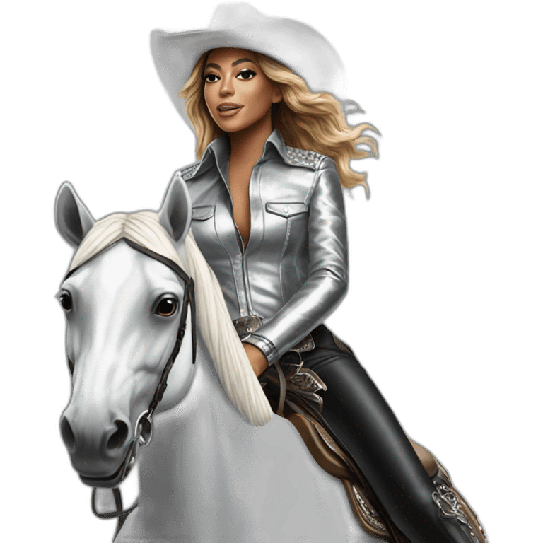 Beyoncé wear in silver cowboy  riding a silver mirror horse emoji