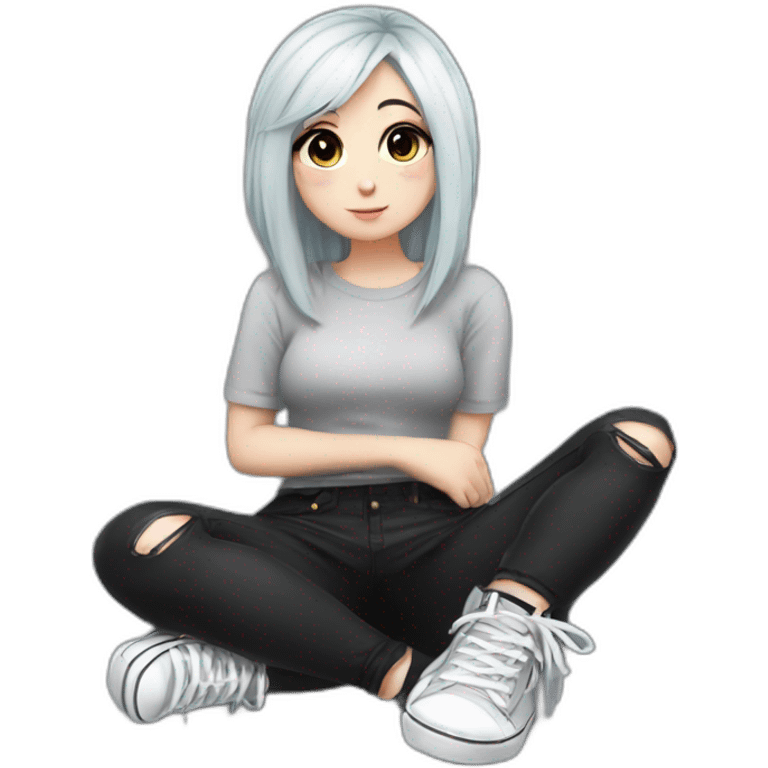 Full body curvy emo girl sits on the floor черная юбка белые трусики рваные полосатые чулки emoji