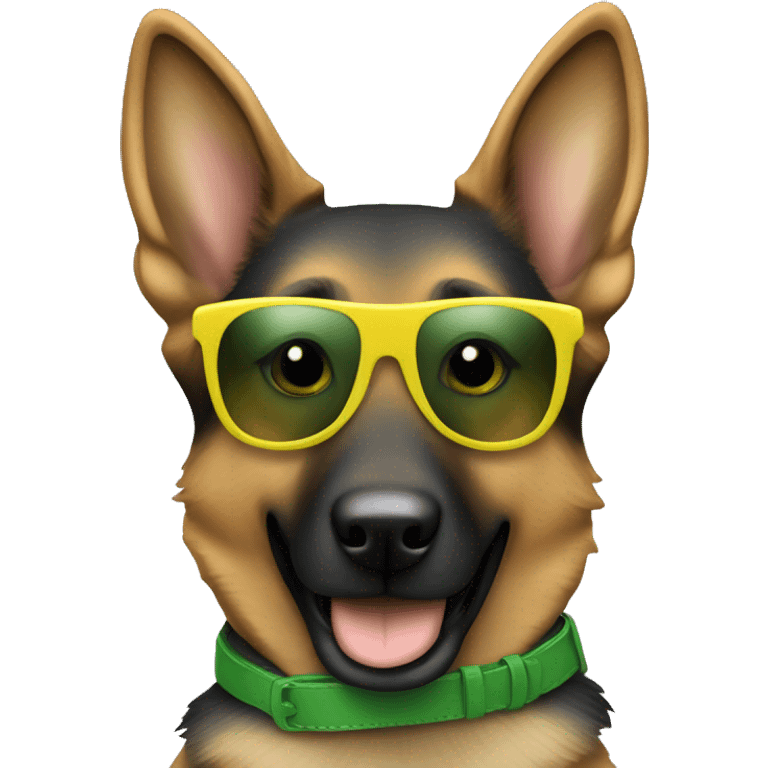 Slim German shepherd with green-yellow belt and sunglasses and hair colour gray-brown  emoji