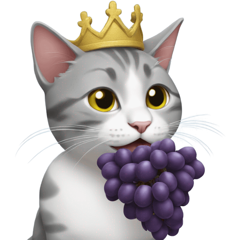 Cat eating grapes like a Queen emoji