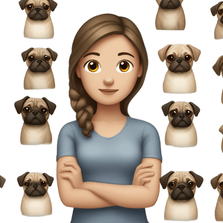 brown-haired girl with a pug emoji