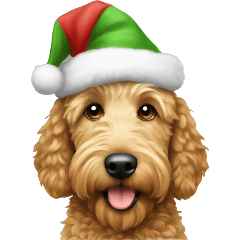 a female golden doodle wearing a Christmas hat  emoji