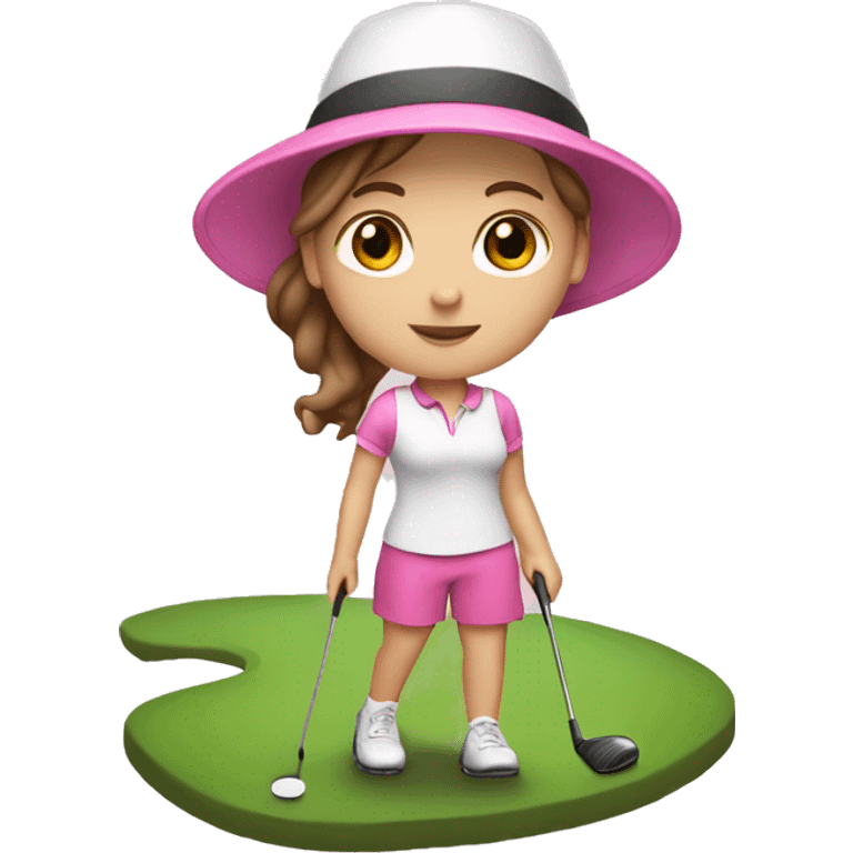 White girl with brown hair wearing a pink hat and golfing emoji