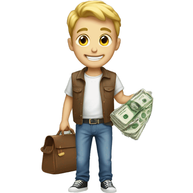 smiling boys in casual wear with money emoji