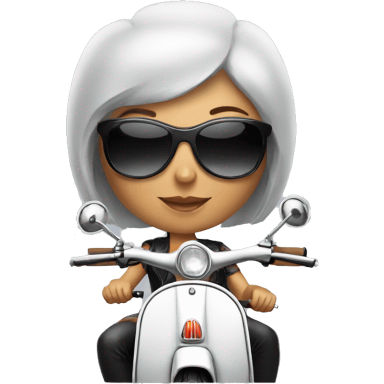 A woman with sunglass riding a vespa motor emoji