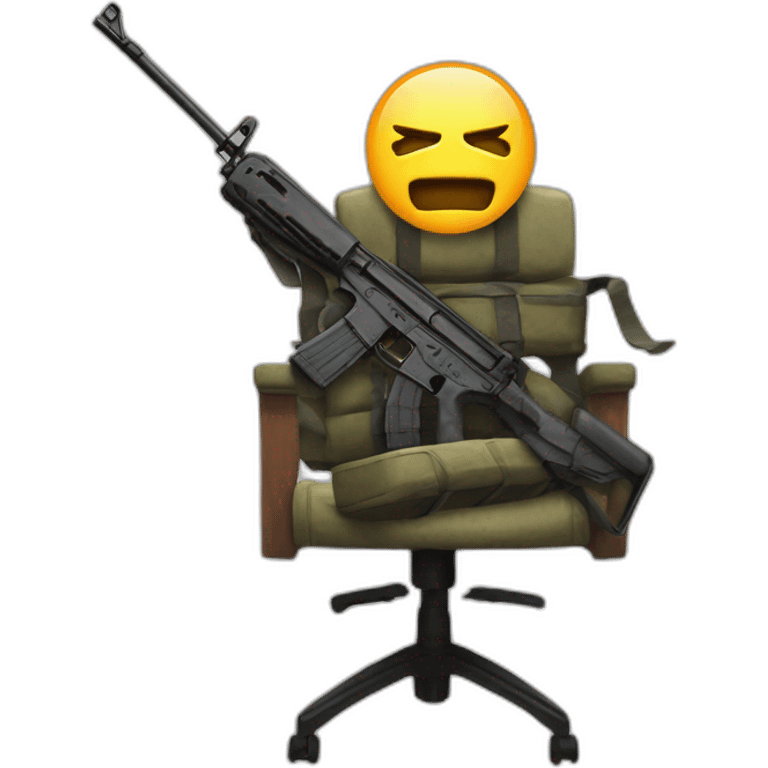 CT from csgo with ak-47 sitting on chair emoji