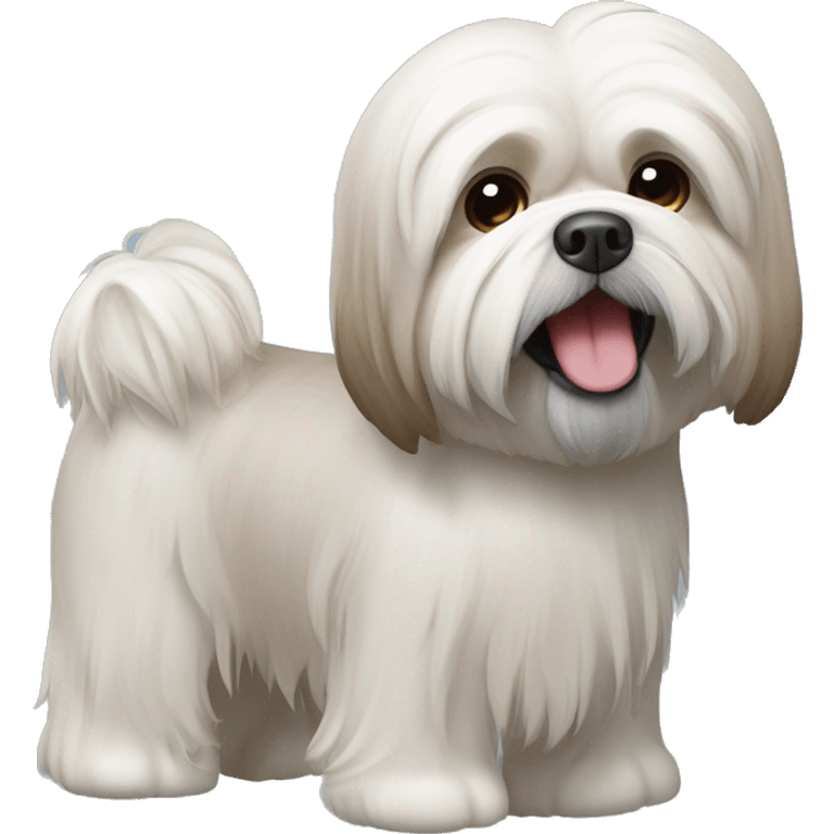 Mach einen Lhasa Apso.. also dass man sein Gesicht sieht.. seine Grundfarbe ist weiß mit wenigen hellbraunen Flecken emoji