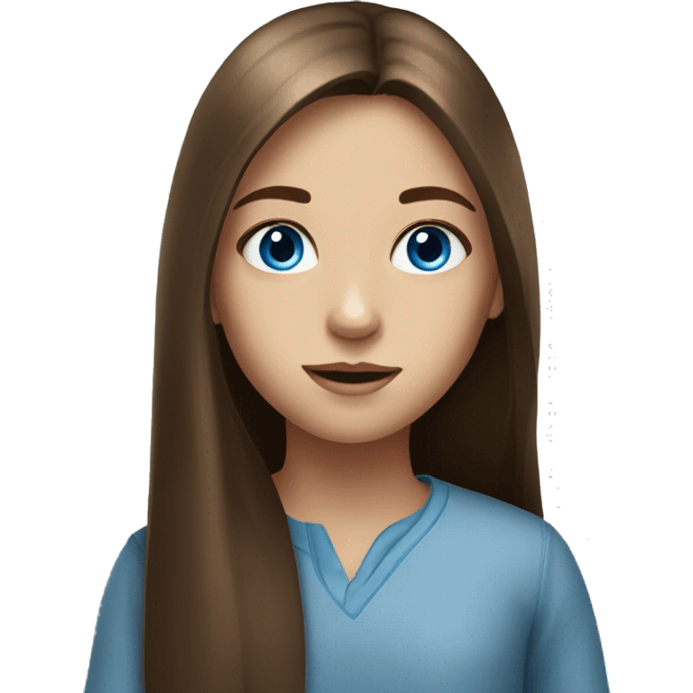 realistic portrait of a girl with blue eyes and brown long straight hair emoji